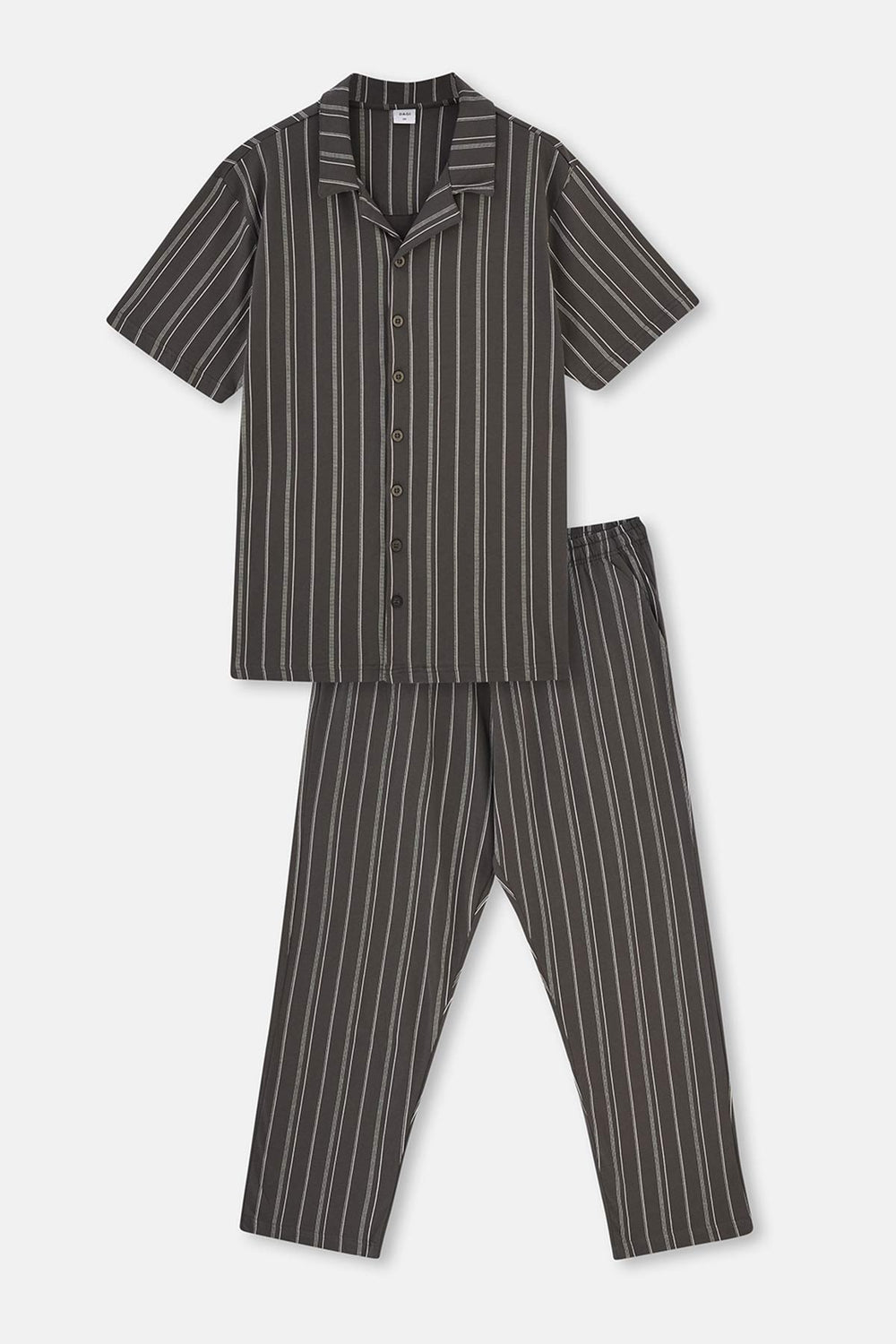 ANTHRACITE SHIRT COLLAR STRIPED KNITTED PAJAMAS SUIT