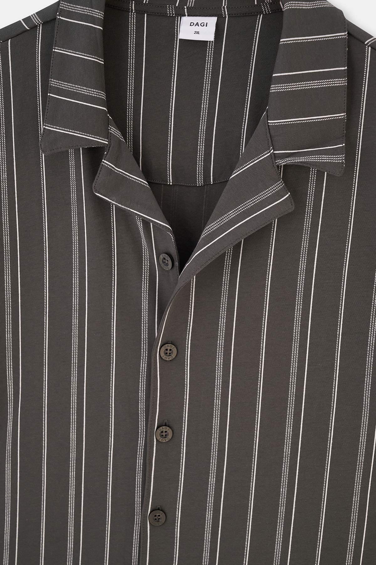 ANTHRACITE SHIRT COLLAR STRIPED KNITTED PAJAMAS SUIT