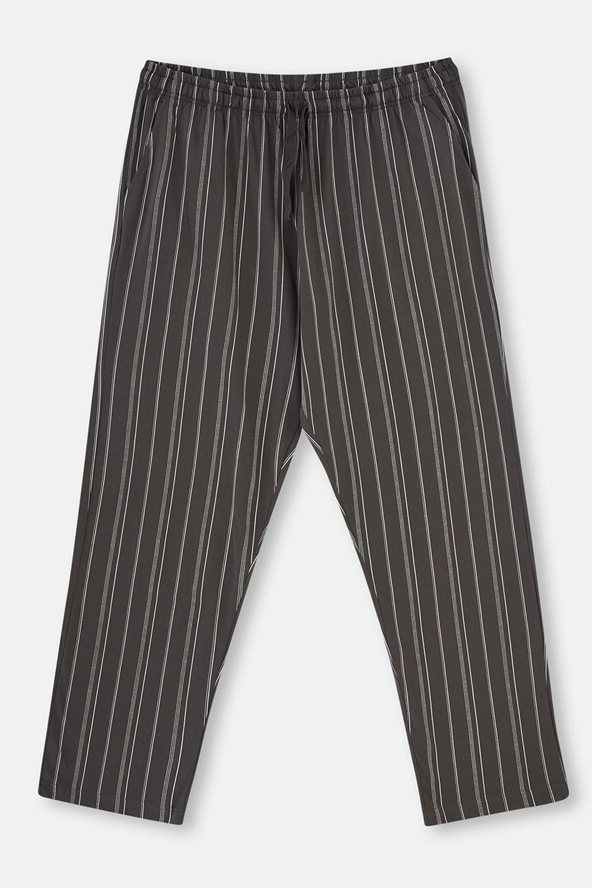 ANTHRACITE SHIRT COLLAR STRIPED KNITTED PAJAMAS SUIT