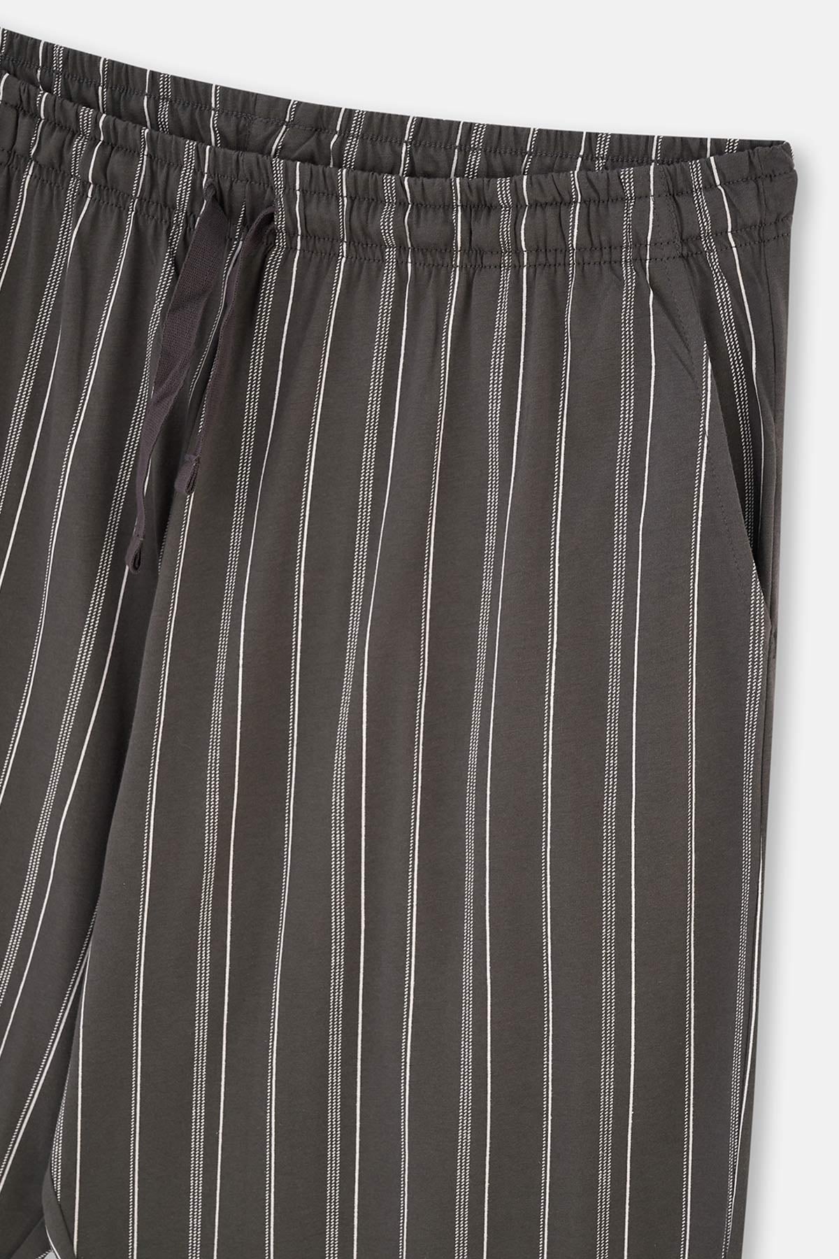 ANTHRACITE SHIRT COLLAR STRIPED KNITTED PAJAMAS SUIT