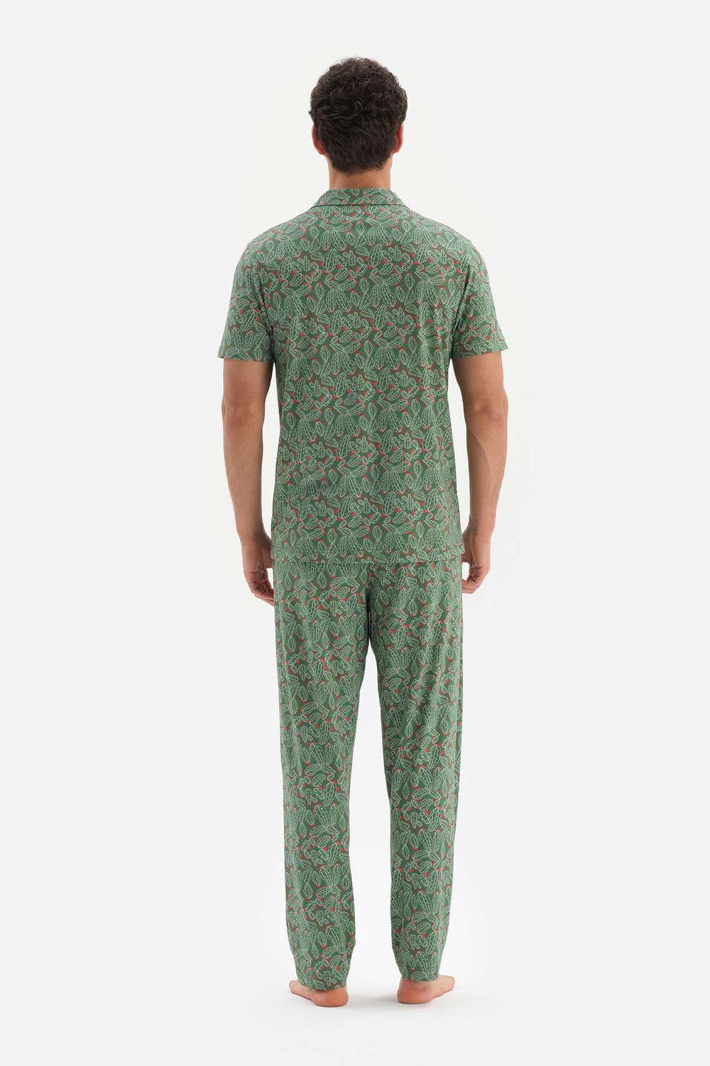 GREEN SHIRT COLLAR PRINTED COTTON MODAL PAJAMAS SUIT