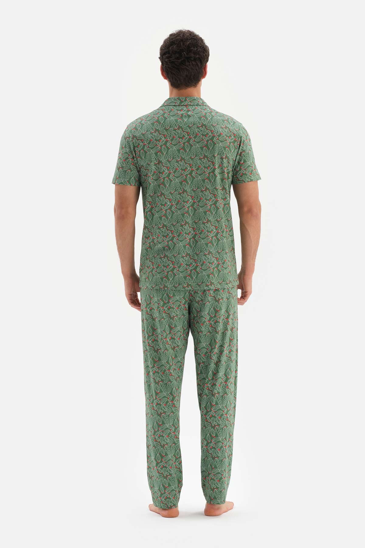 GREEN SHIRT COLLAR PRINTED COTTON MODAL PAJAMAS SUIT
