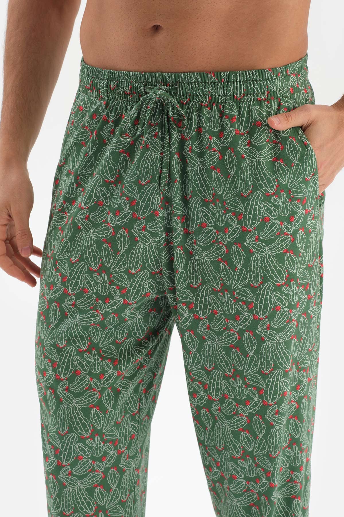 GREEN SHIRT COLLAR PRINTED COTTON MODAL PAJAMAS SUIT