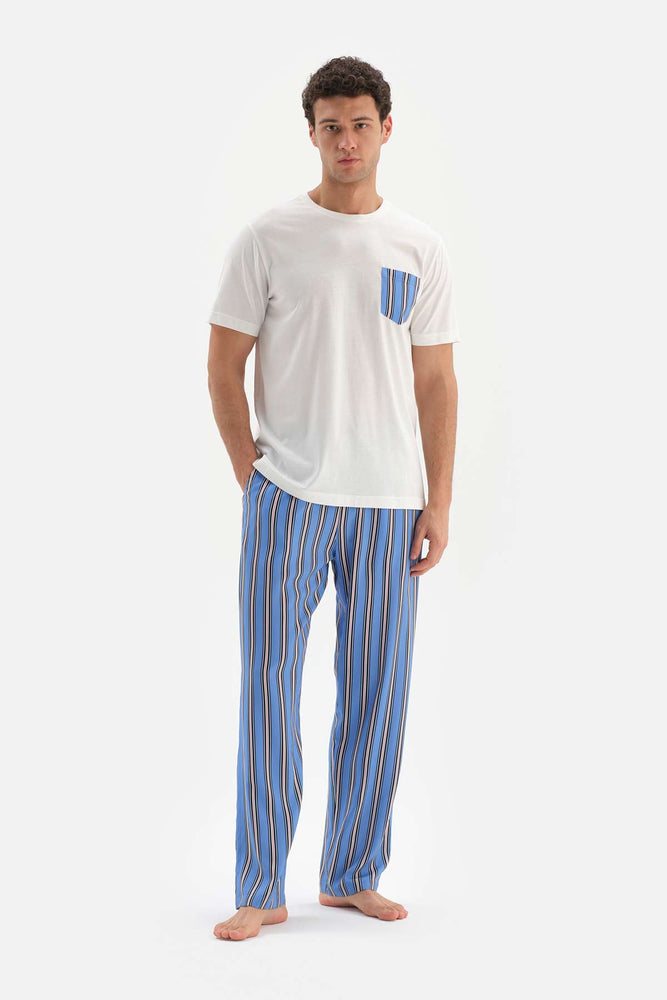 ECRU CREW-NECK SHORT SLEEVE WOVEN SHORT PAJAMAS SUIT