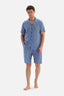BLUE STRIPED WOVEN PAJAMAS SUIT WITH SHIRT COLLAR SHORTS
