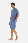 BLUE STRIPED WOVEN PAJAMAS SUIT WITH SHIRT COLLAR SHORTS