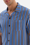 BLUE STRIPED WOVEN PAJAMAS SUIT WITH SHIRT COLLAR SHORTS