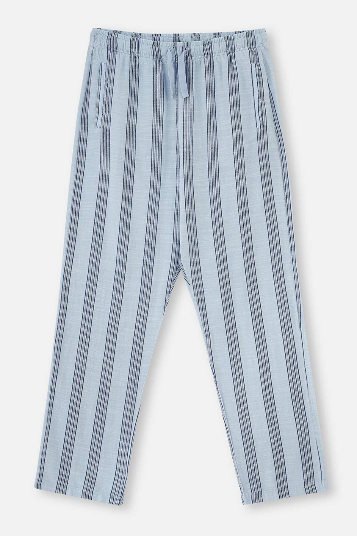 LIGHT BLUE WOVEN STRIPED PANTS