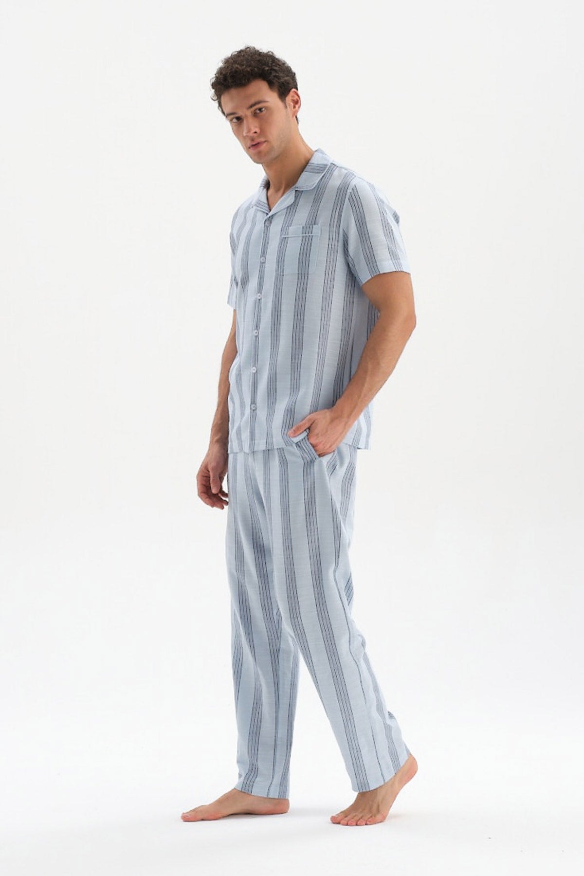 LIGHT BLUE WOVEN STRIPED SHIRT