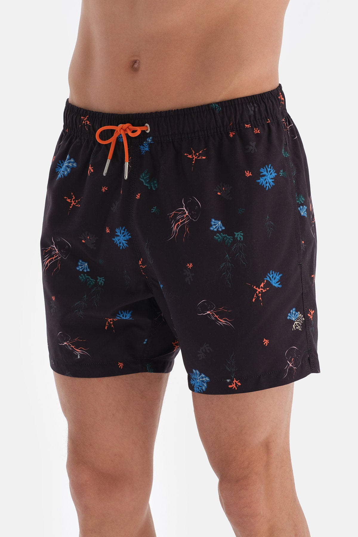 Lacivert Deniz Altı Desenli Kısa Deniz Şortu