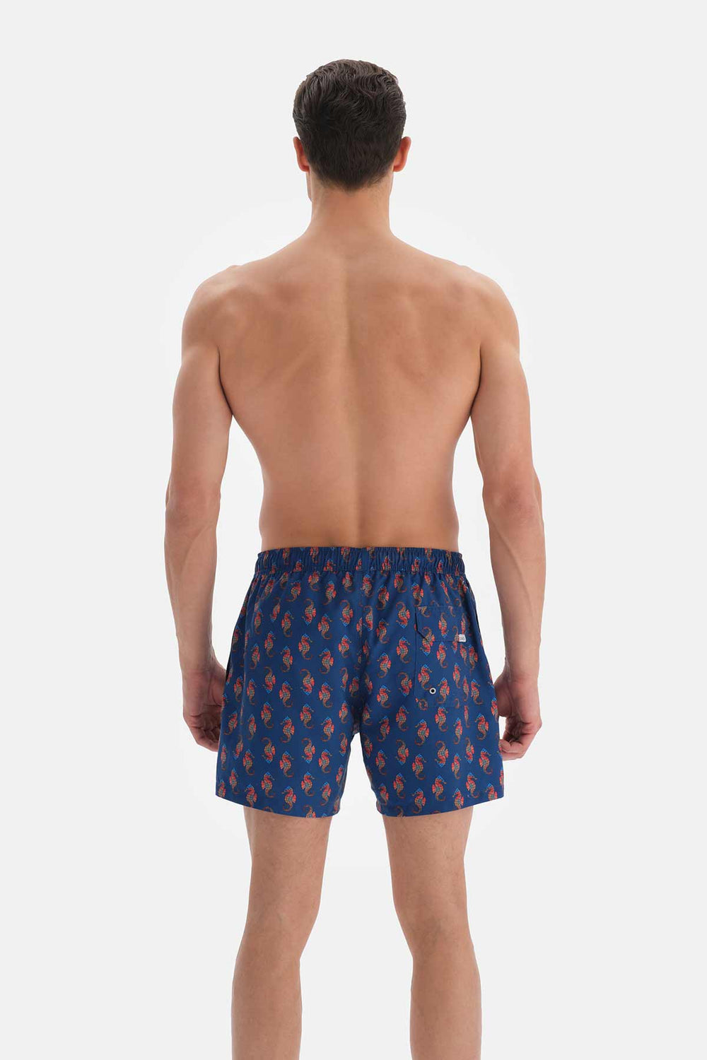 Lacivert Deniz Atı Desenli Kısa Deniz Şortu