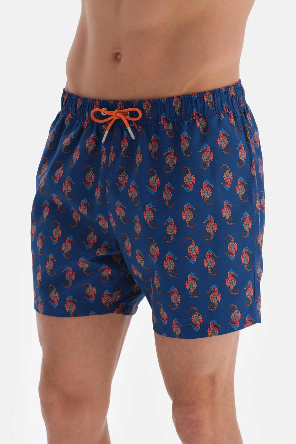 Lacivert Deniz Atı Desenli Kısa Deniz Şortu