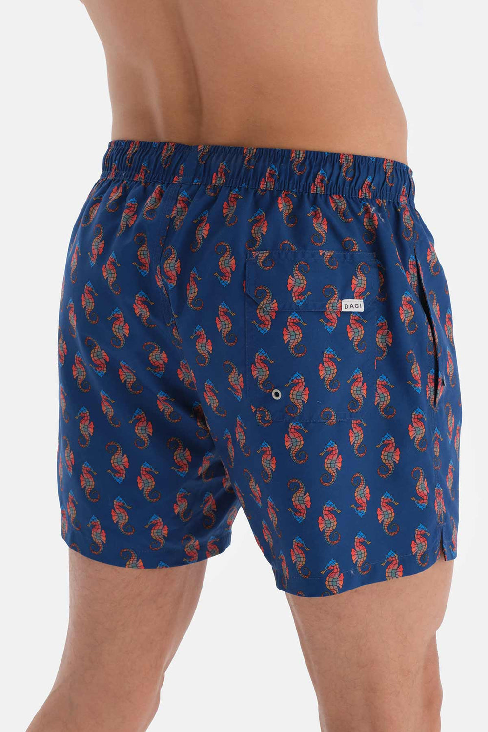 Lacivert Deniz Atı Desenli Kısa Deniz Şortu