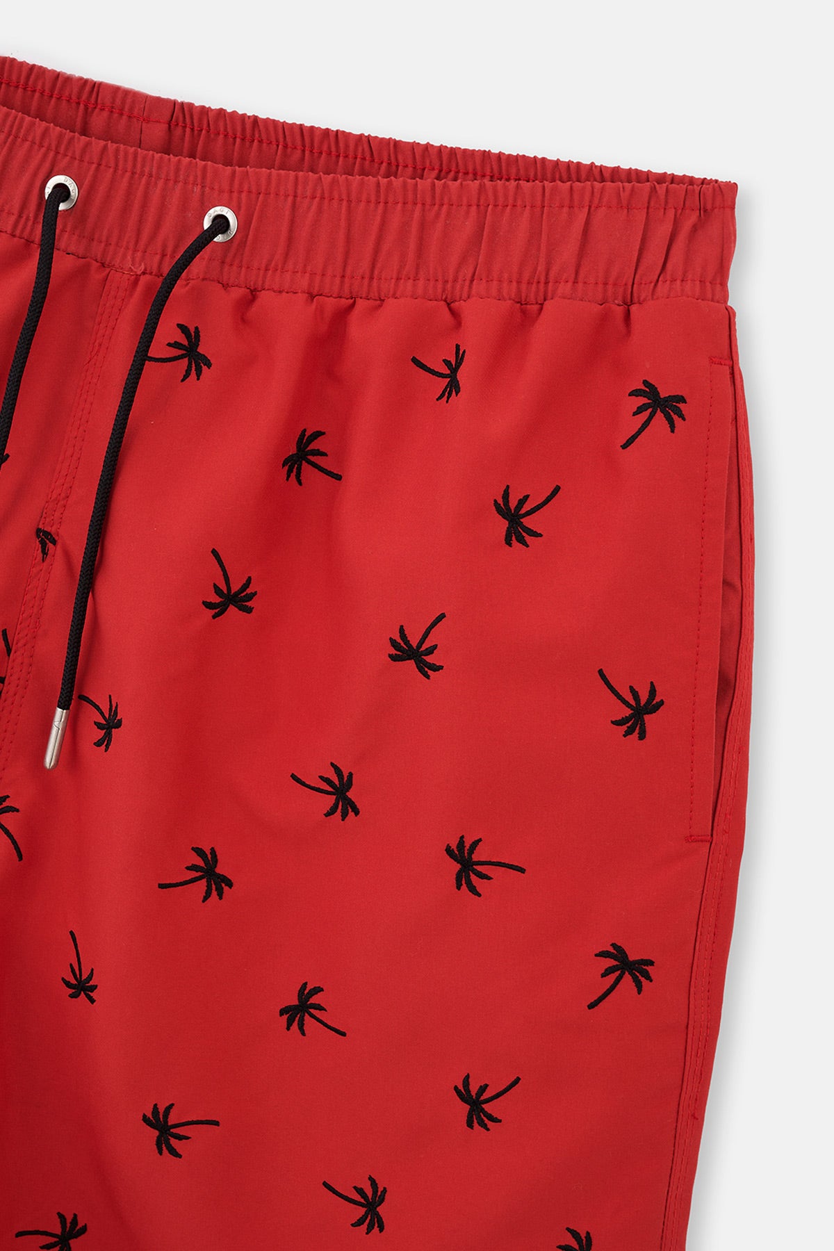 Kırmızı Palmiye Nakışlı Orta Deniz Şortu
