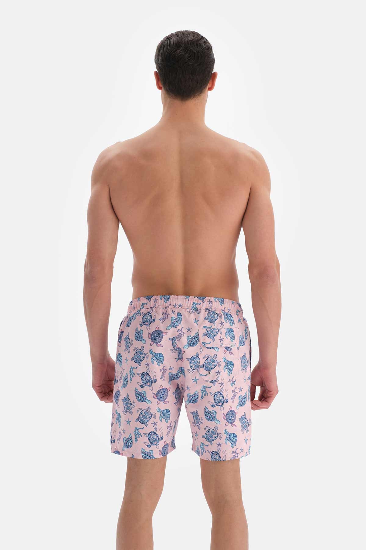 Pembe Caretta Desenli Orta Deniz Şortu