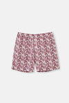 Pembe - Ekru Zürafa Desenli Orta Deniz Şortu