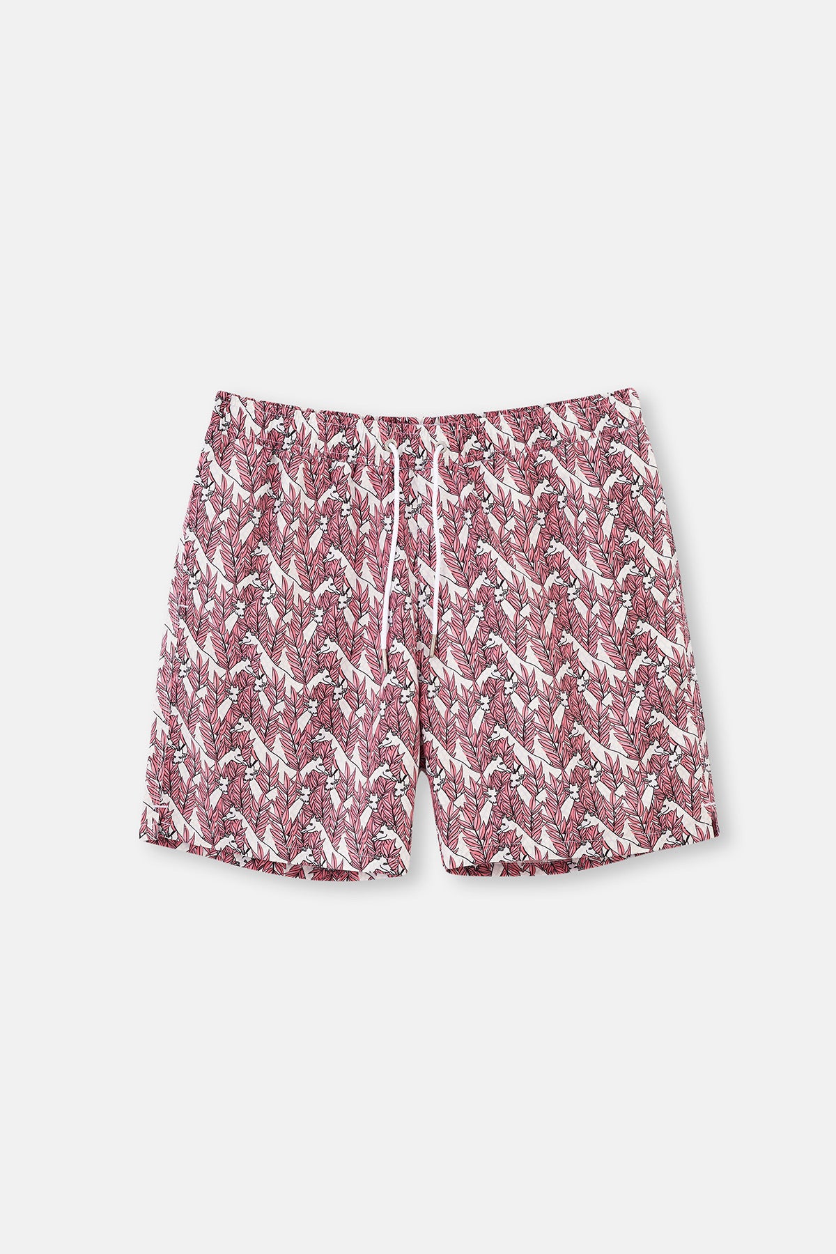 Pembe - Ekru Zürafa Desenli Orta Deniz Şortu