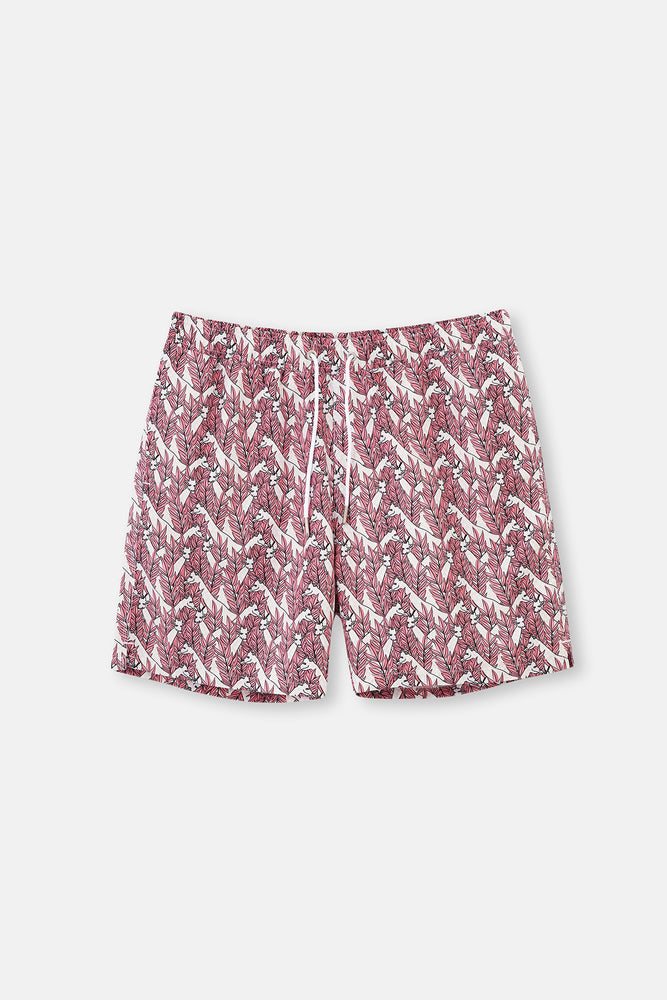 Pembe - Ekru Zürafa Desenli Orta Deniz Şortu