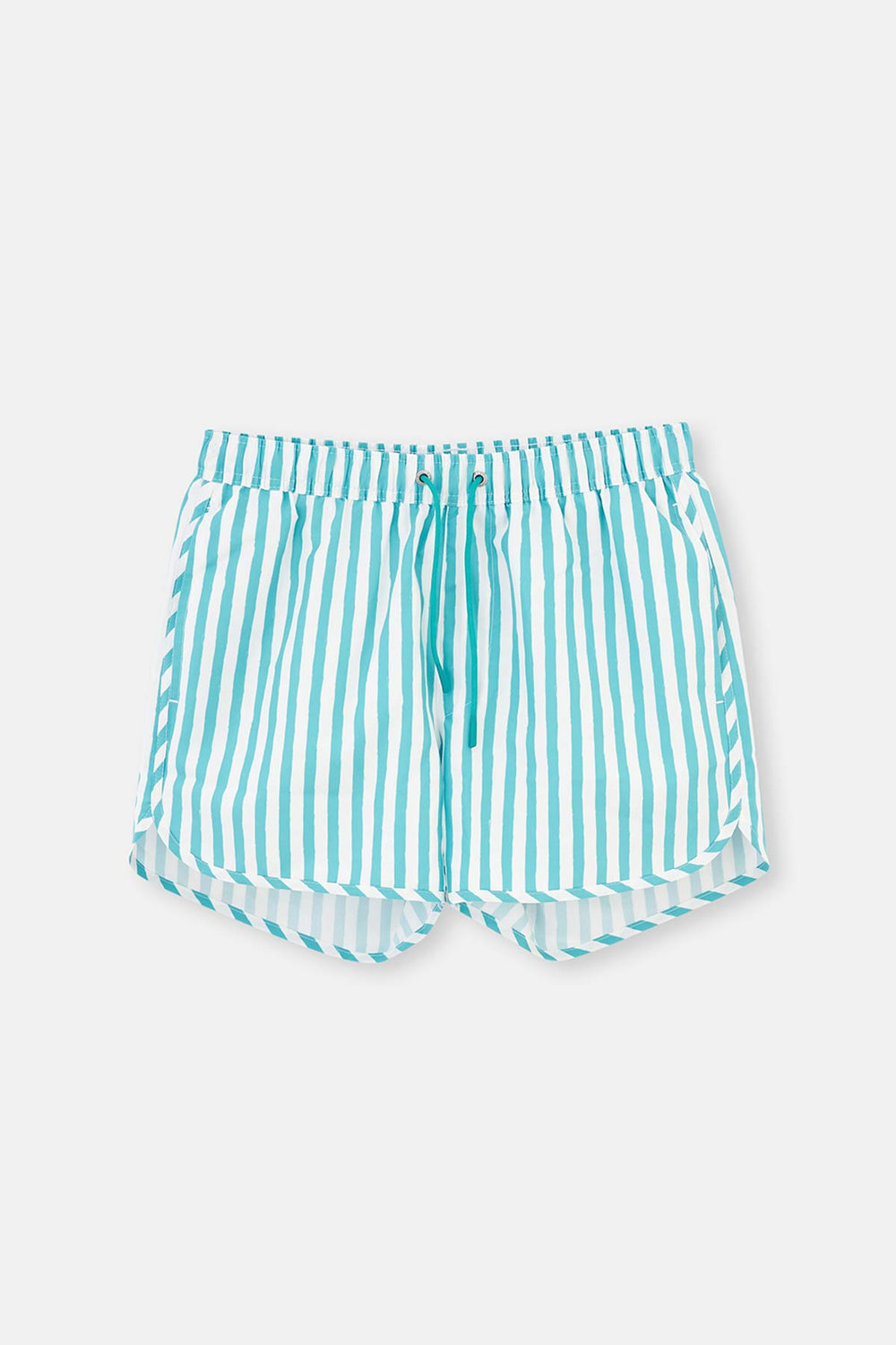 Yeşil-Beyaz Çizgili Mini Deniz Şortu