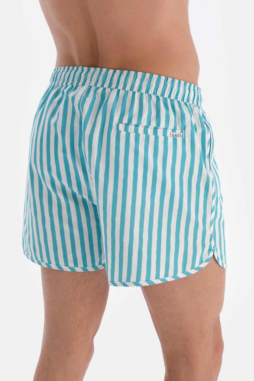 Yeşil-Beyaz Çizgili Mini Deniz Şortu