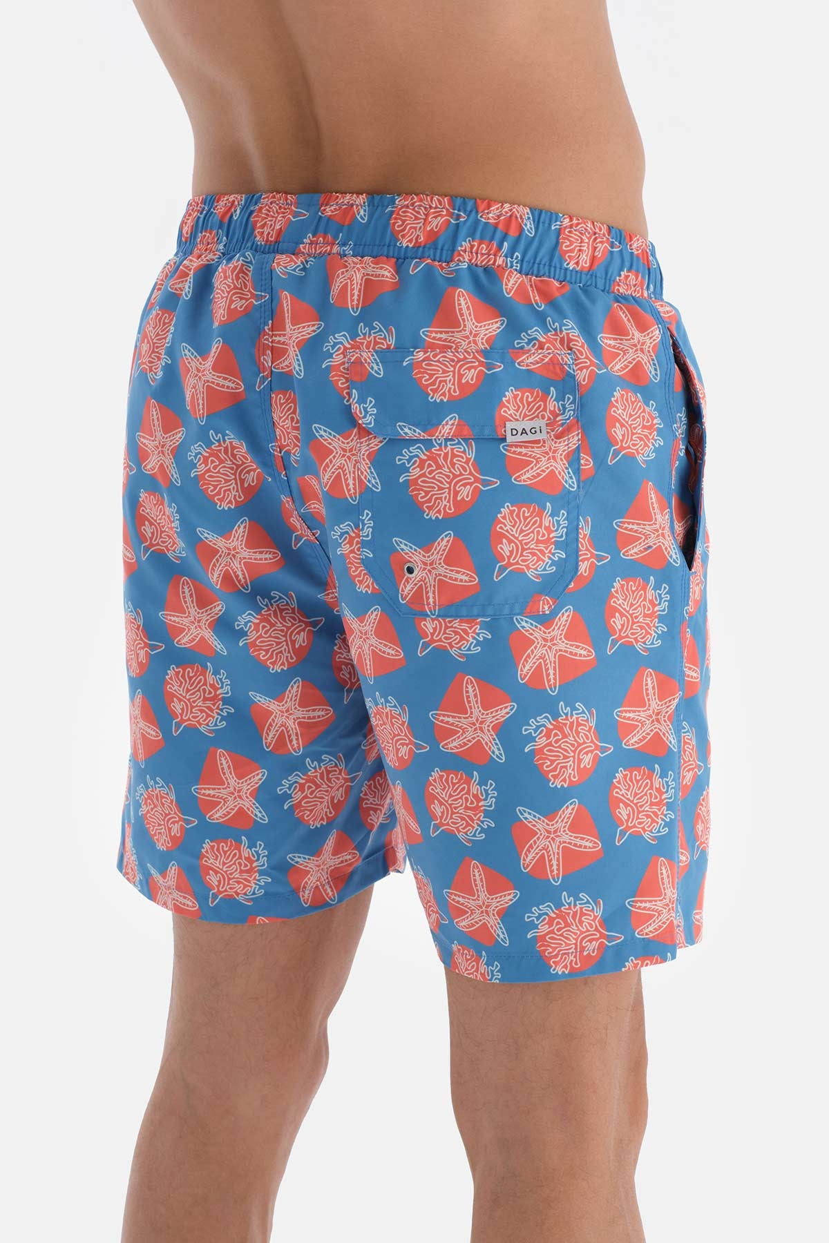 Mavi-Somon Desenli Orta Deniz Şortu