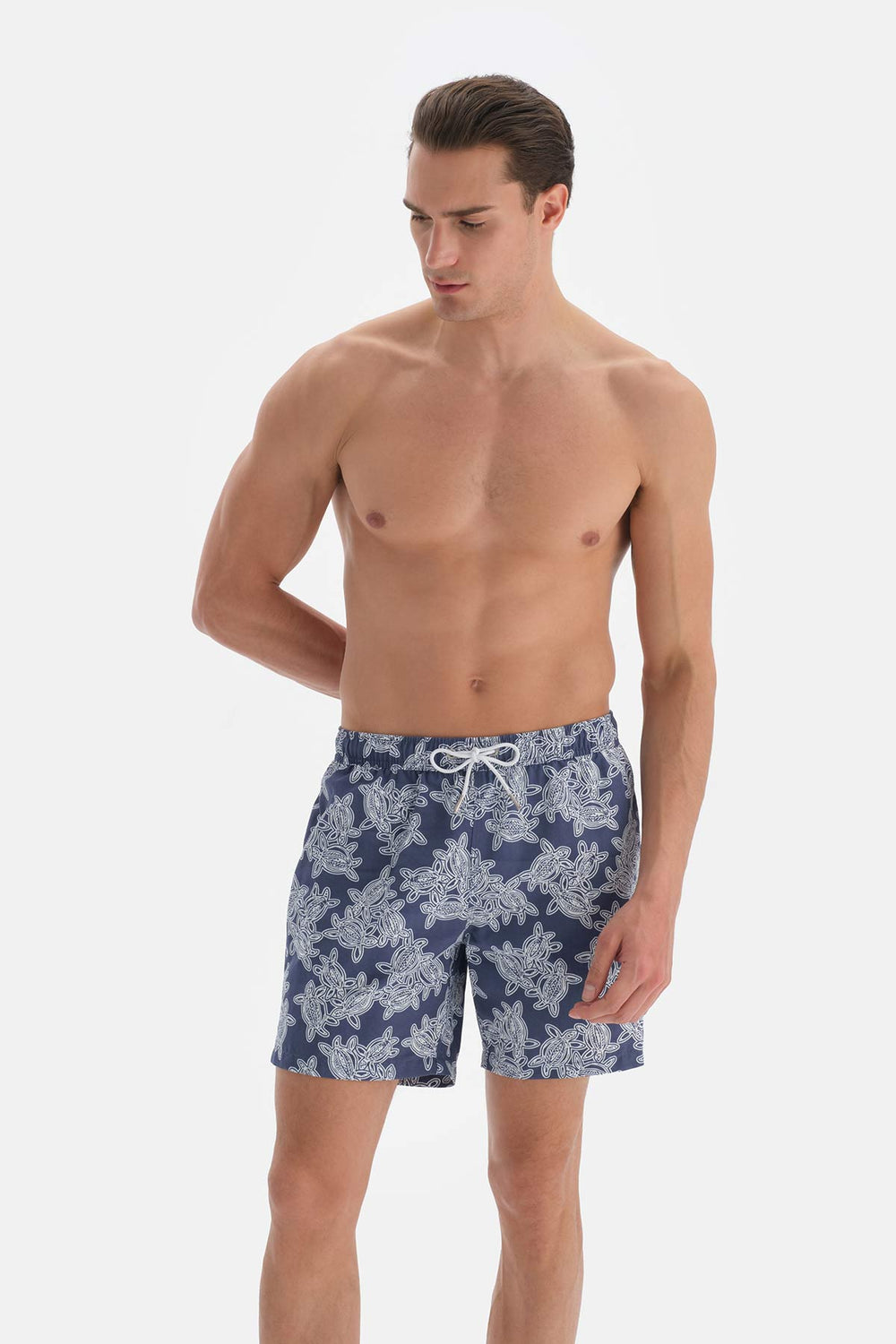 Indigo Caretta Desenli Orta Boy Deniz Şortu