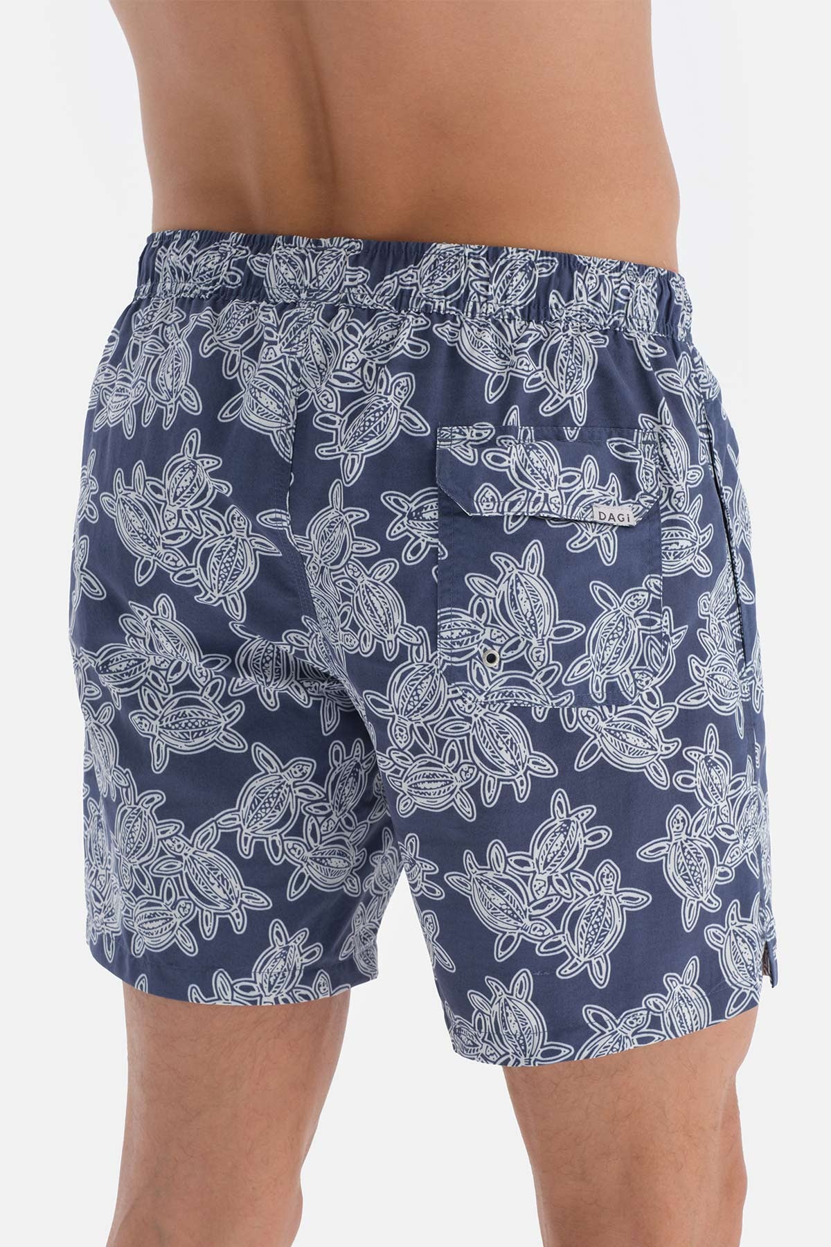 Indigo Caretta Desenli Orta Boy Deniz Şortu