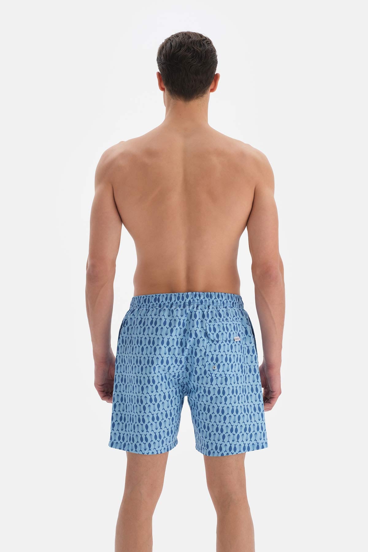 Mavi Kılçık Balık Desenli Orta Deniz Şortu