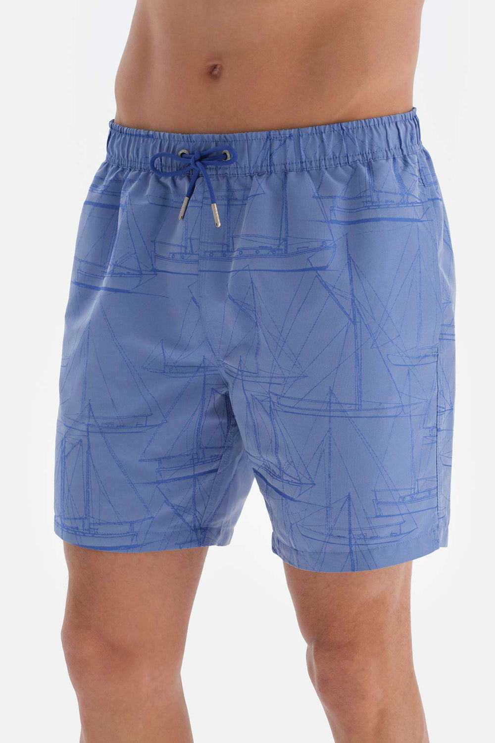 Indigo Yelken Desenli Orta Deniz Şortu