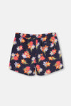 Lacivert - Pembe Çiçek Desenli Kısa Deniz Şortu
