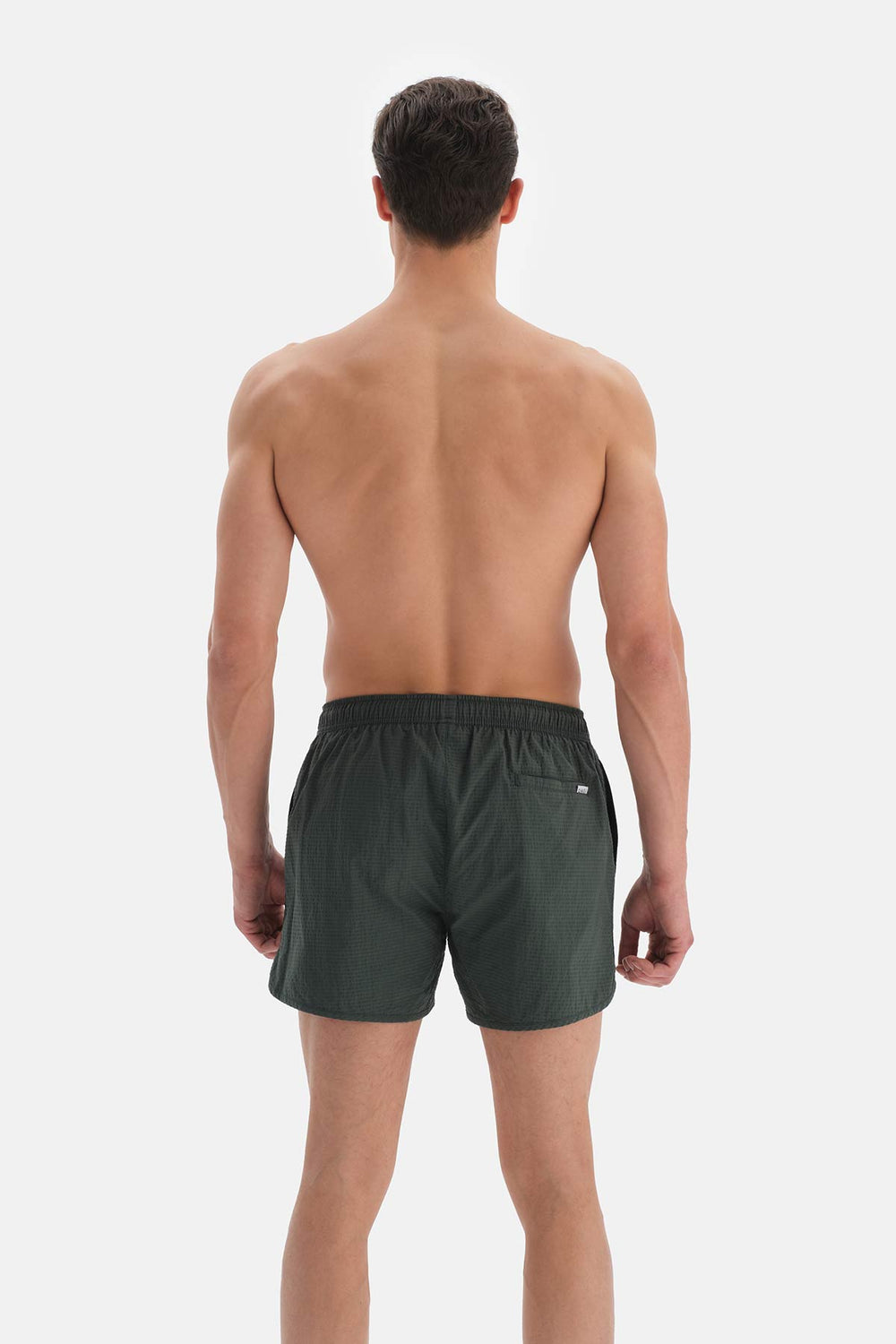 Haki Ekose Desenli Mini Deniz Şortu