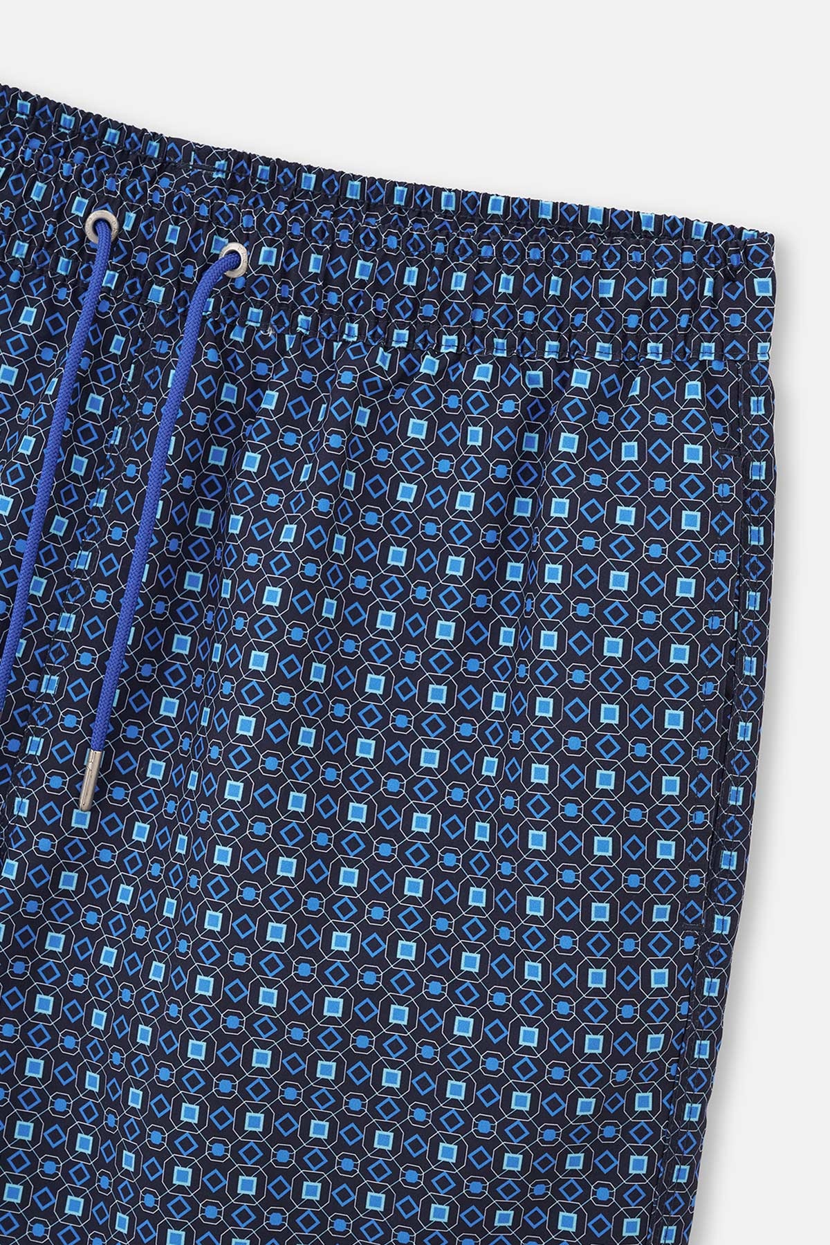 Lacivert Kravat Desenli Uzun Deniz Şortu