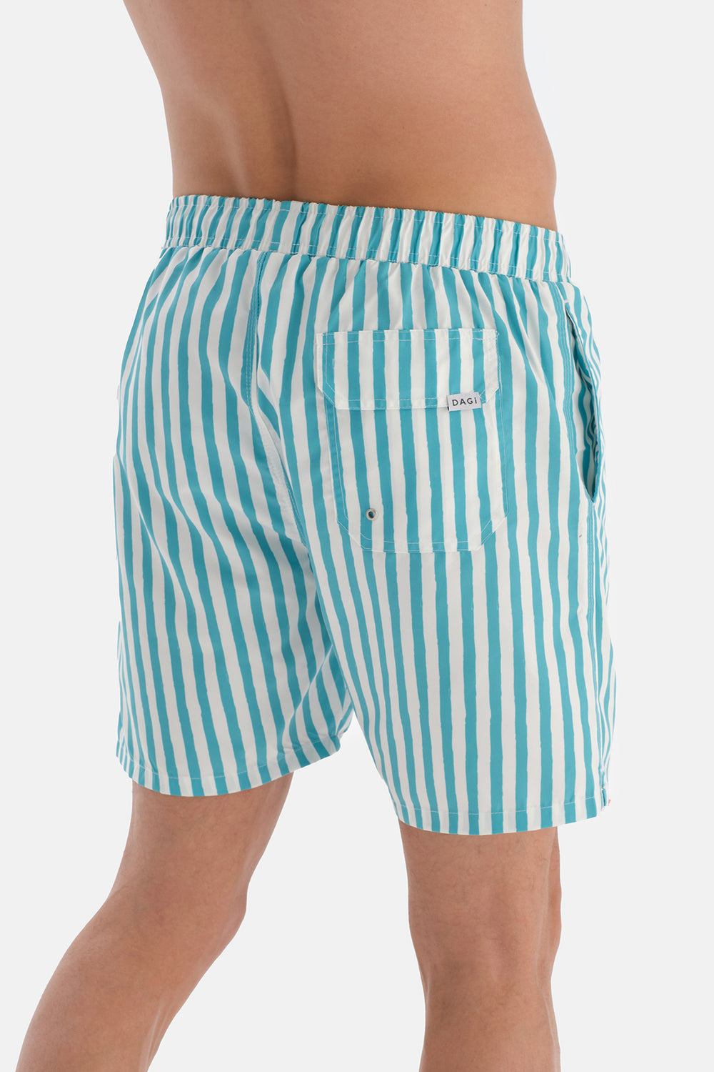 Yeşil-Beyaz Çizgili Orta Deniz Şortu