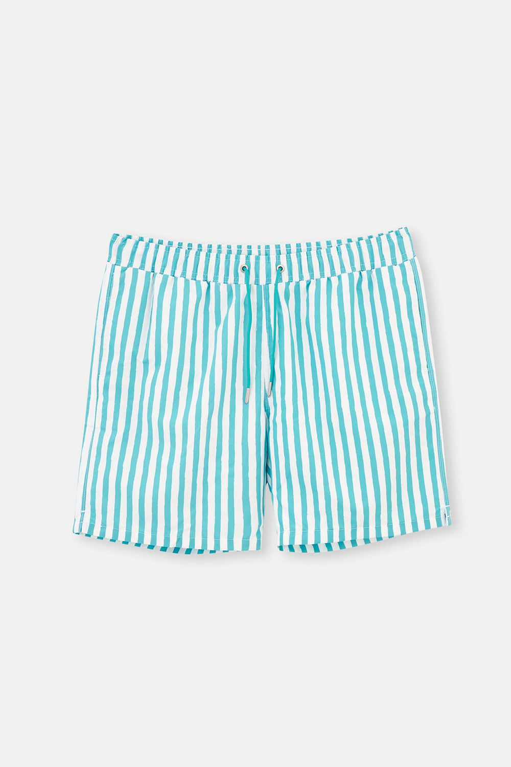 Yeşil-Beyaz Çizgili Orta Deniz Şortu