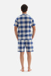 NAVY SHIRT COLLAR PLAID WOVEN PAJAMAS
