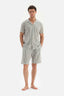 BEIGE SHIRT COLLAR STRIPED KNIT SHORTS PAJAMAS SUIT