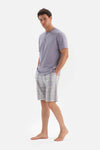 GREY HALF PATCH COLLAR PLAID PRINTED SHORTS PAJAMAS SUIT