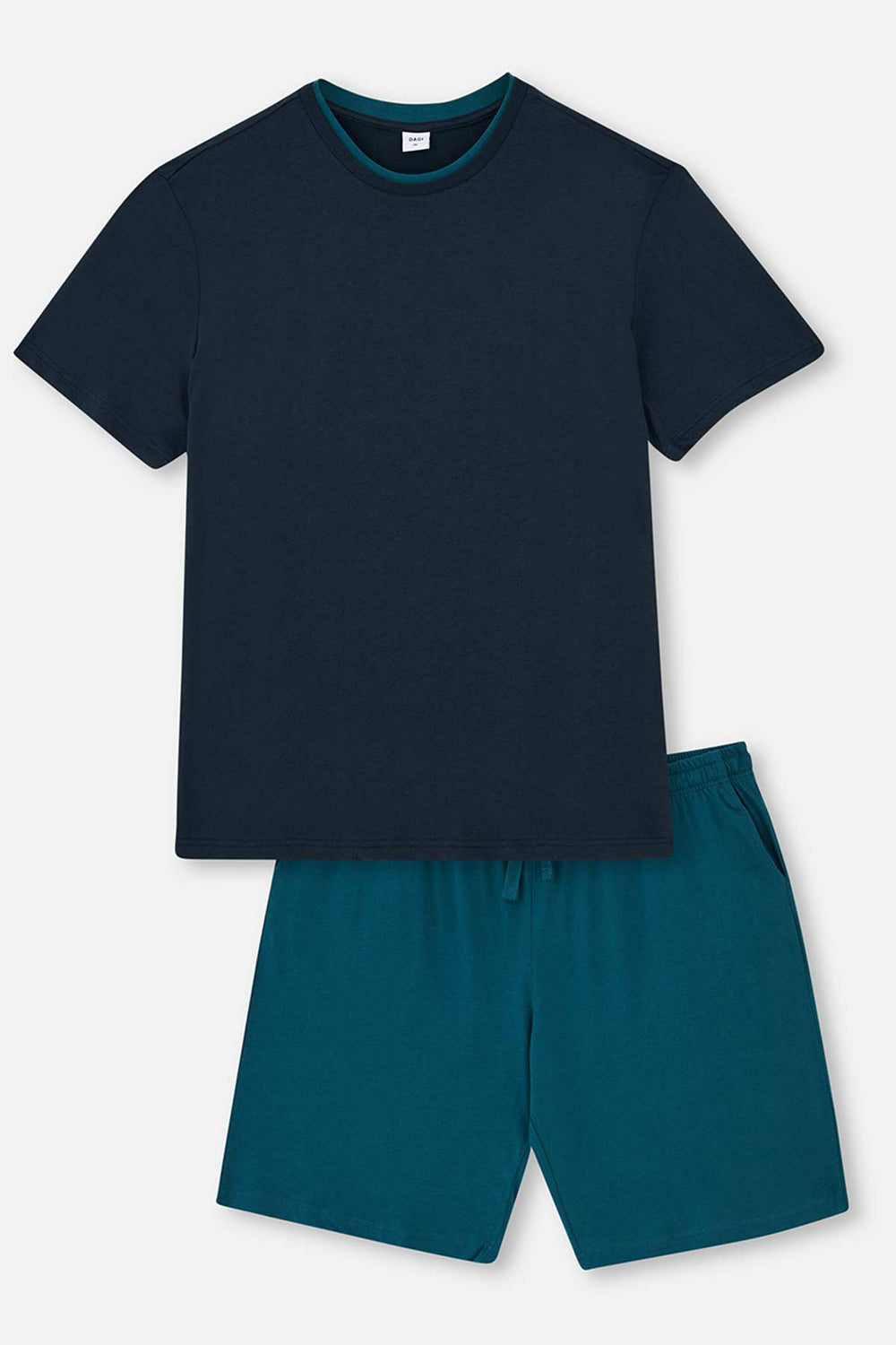 NAVY CREW-NECK KNITTED SHORTS PAJAMAS SUIT