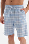 LIGHT BLUE SHIRT COLLAR PLAID WOVEN SHORTS PAJAMAS SUIT