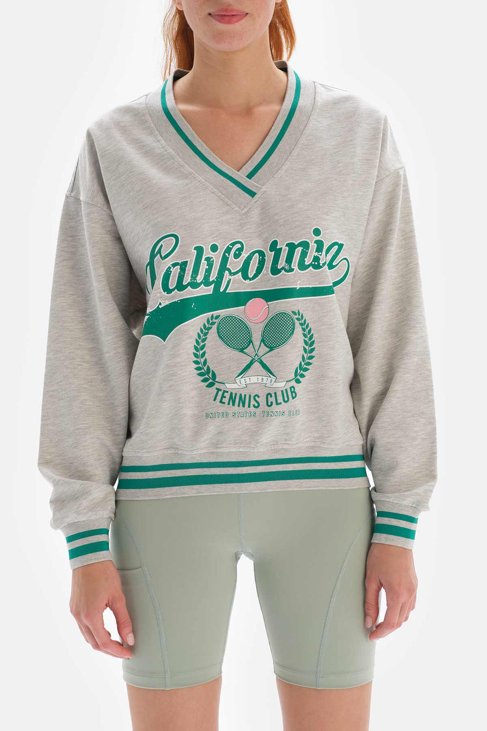 Gri Melanj Dagi Active Baskılı Oversize Sweatshirt