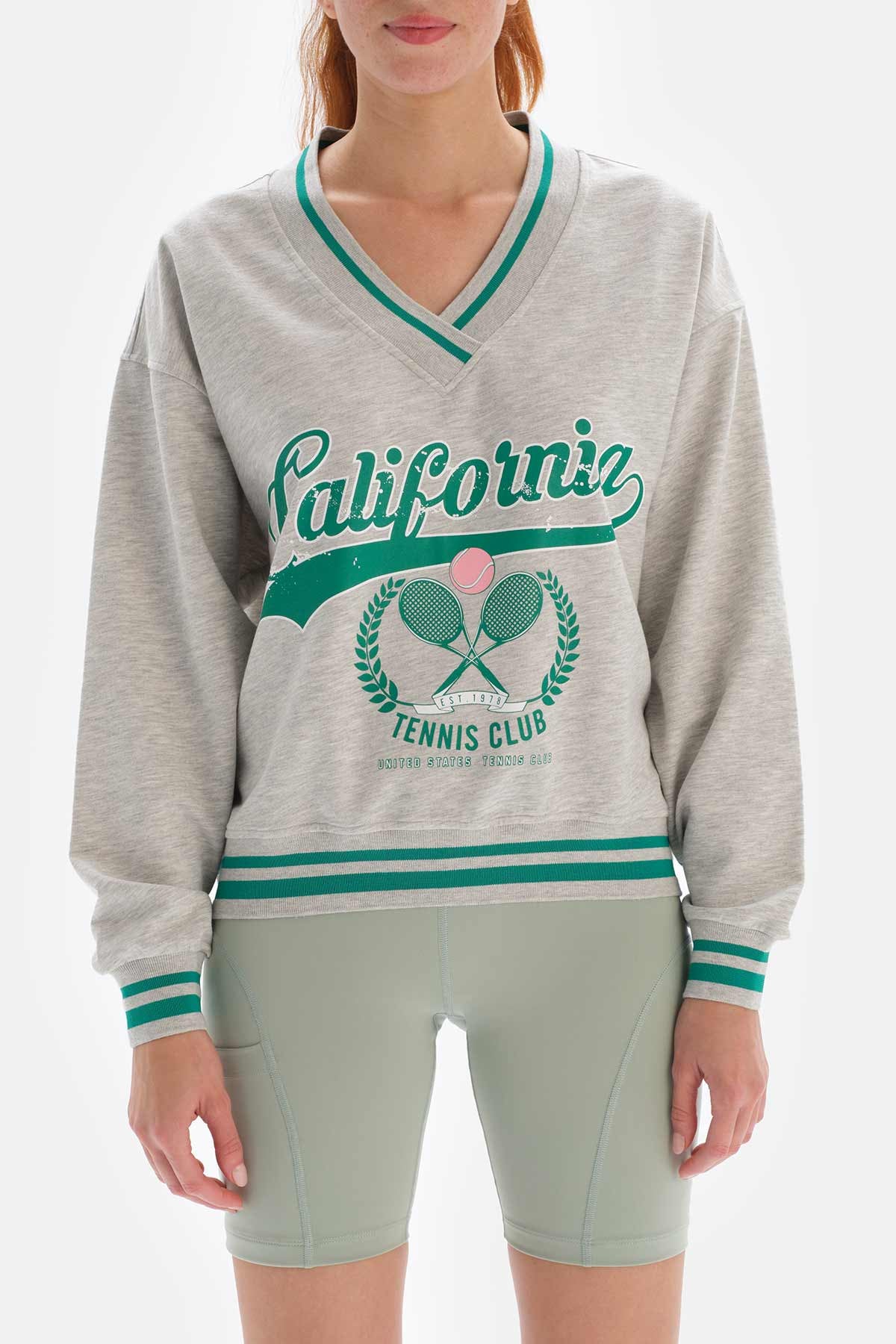 Gri Melanj Dagi Active Baskılı Oversize Sweatshirt