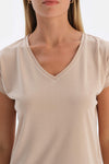 BEIGE V-NECK LOW SLEEVE CUPRO T-SHIRT