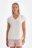 WHITE V-NECK LOW SLEEVE CUPRO T-SHIRT