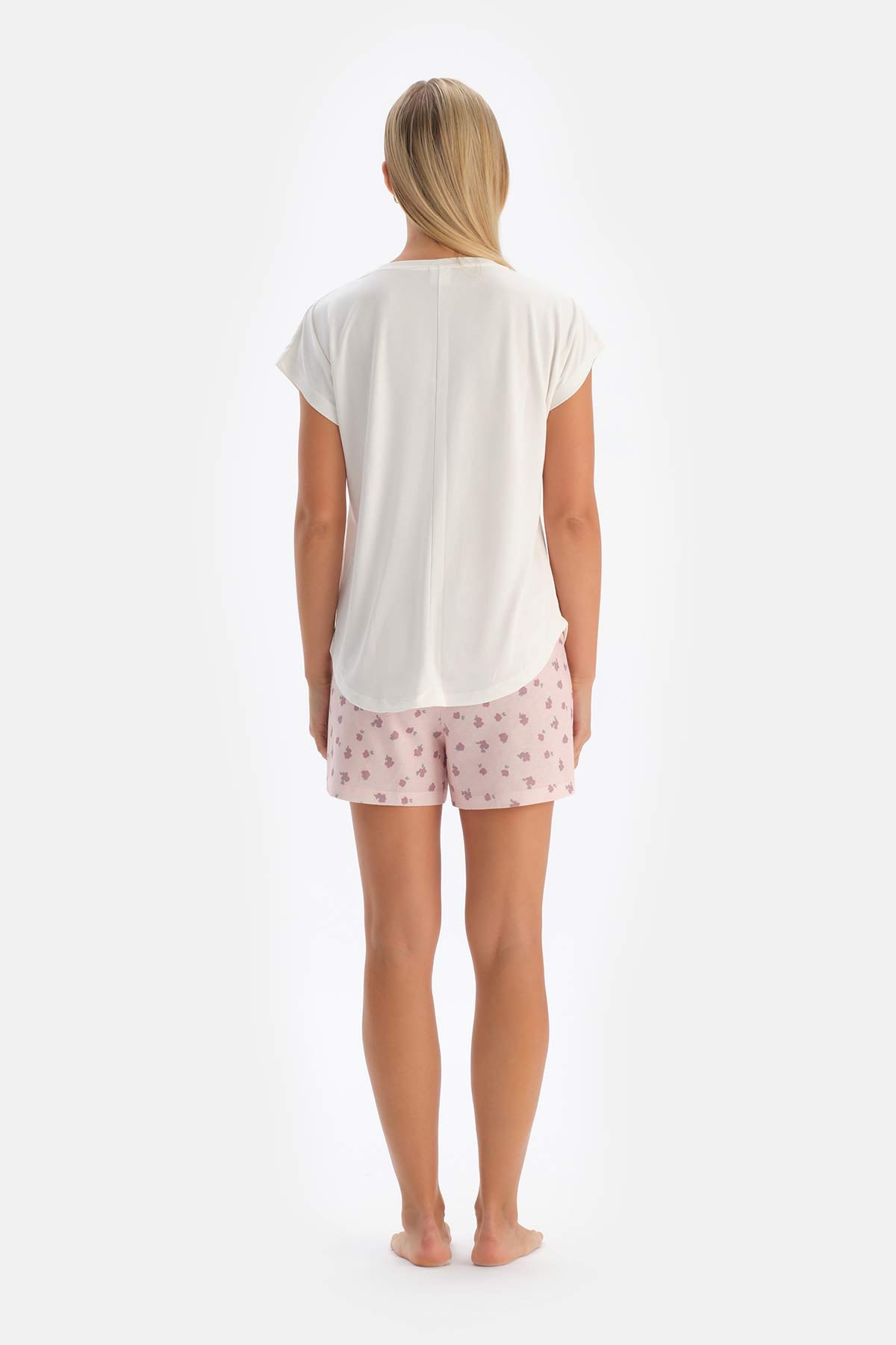 WHITE V-NECK LOW SLEEVE CUPRO T-SHIRT