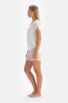 WHITE V-NECK LOW SLEEVE CUPRO T-SHIRT