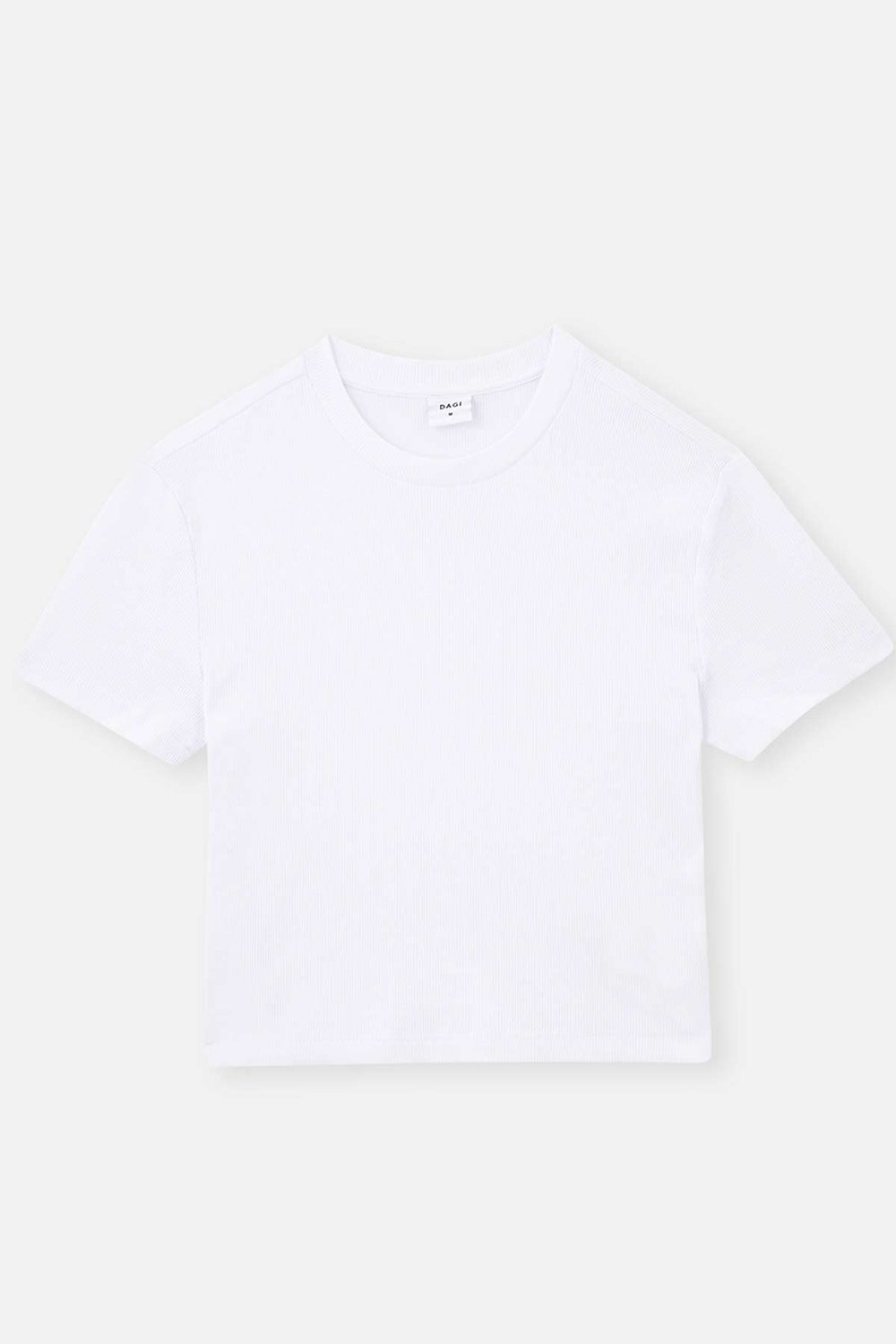 WHITE RIBBED CREW-NECK SHORT SLEEVE CROP T-SHIRT