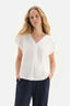 WHITE V-NECK PLEAT DETAILED T-SHIRT