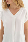 WHITE V-NECK PLEAT DETAILED T-SHIRT