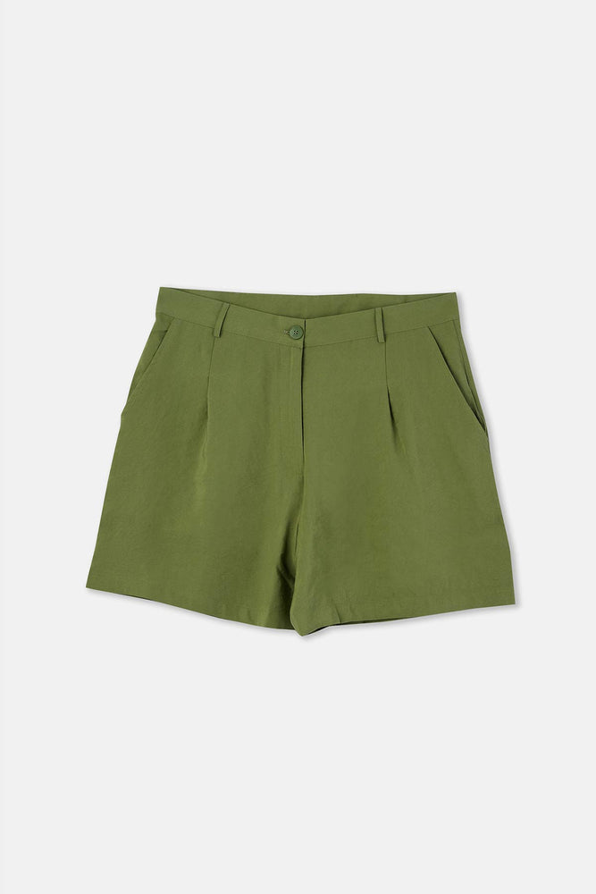 KHAKI HIGH WAIST WOVEN SHORTS
