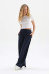 NAVY WIDE LEG CUPRO TROUSERS WITH ELASTIC WAIST